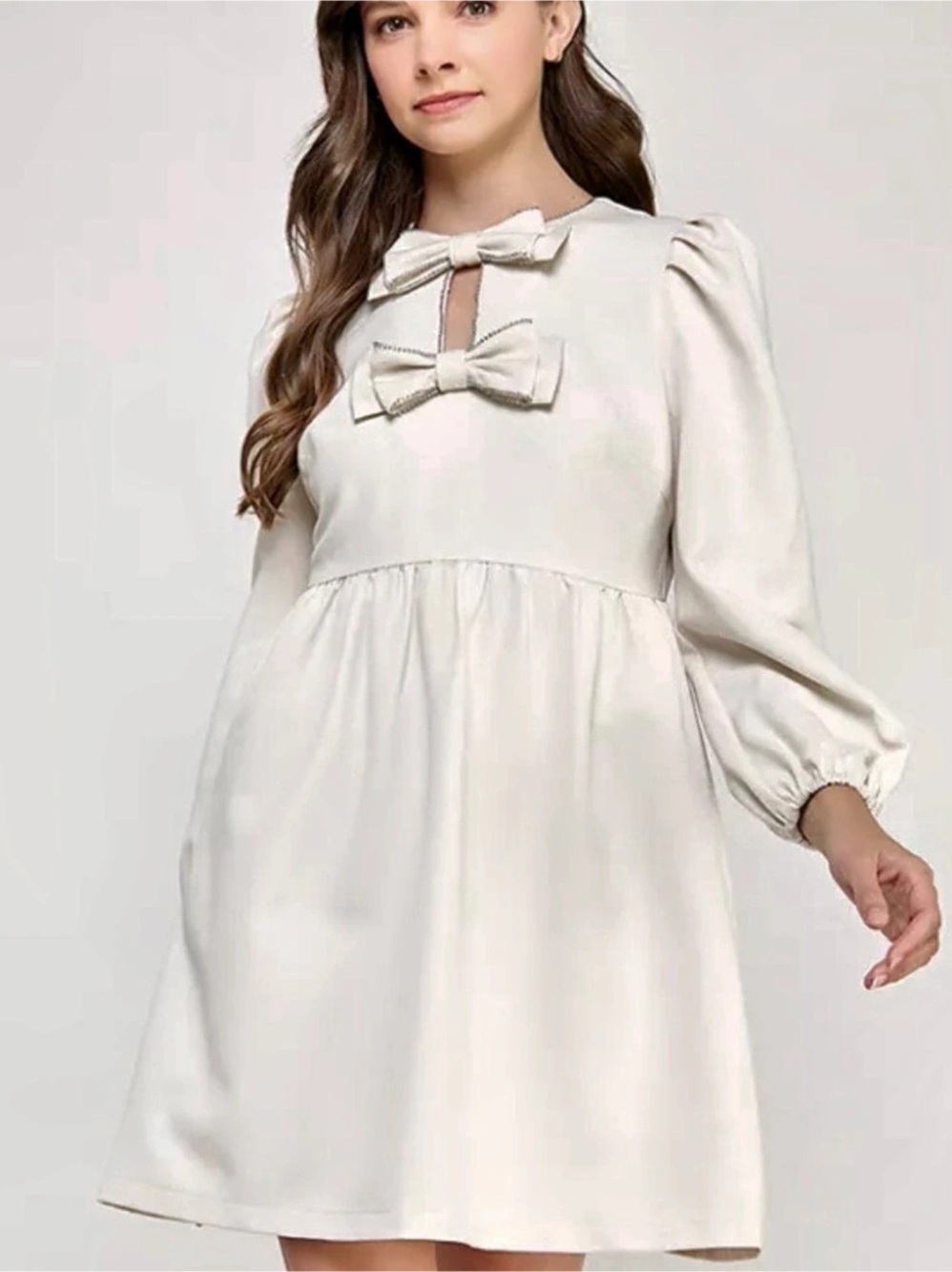 NWT ELLISON Embellished Gem Bow Mini Cream Dress Size Size Small